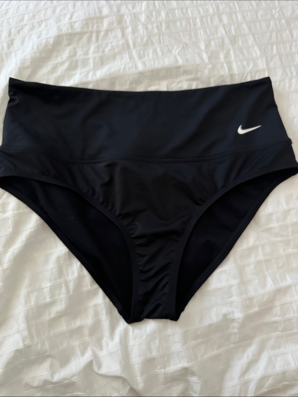 Nike Black High-Waist Bikini Bottoms with White Swoosh